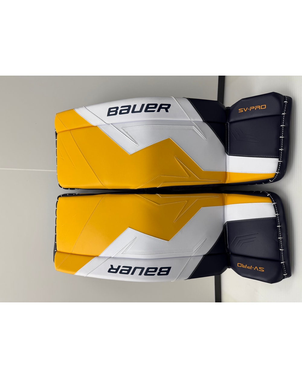 Bauer Custom SV-Pro Goalie Leg Pads Junior- Navy/White/Gold