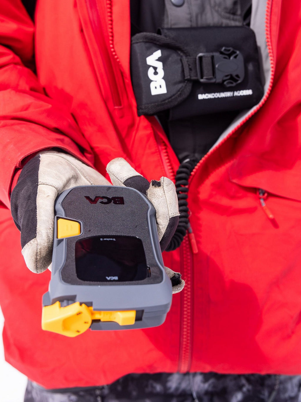 Backcountry Access Tracker S Canada Rescue Package - beacon and harness in use