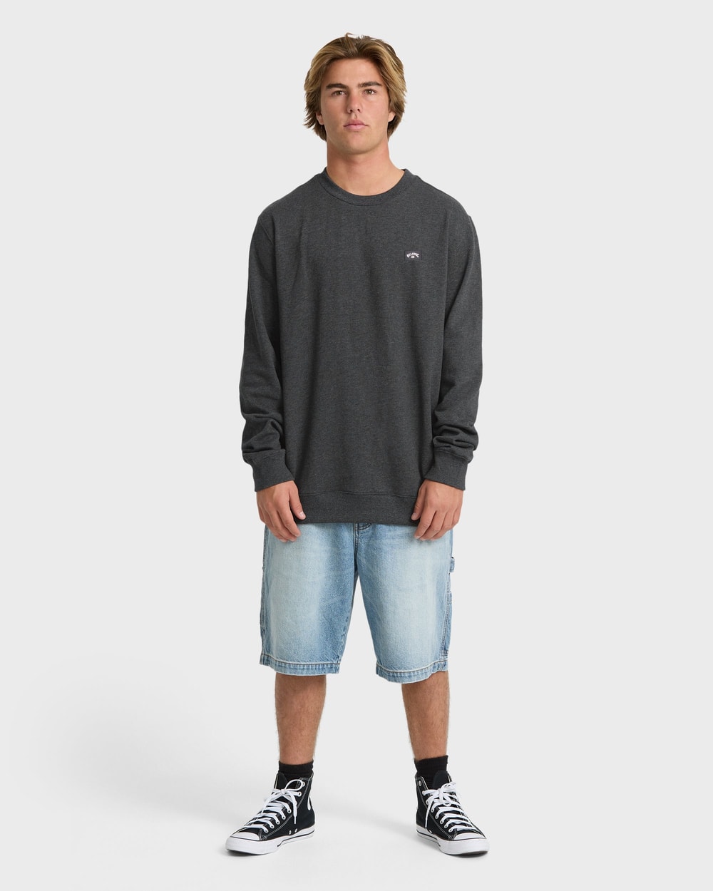 Billabong Men's All Day Crewneck Sweatshirt in Black Heather - full body