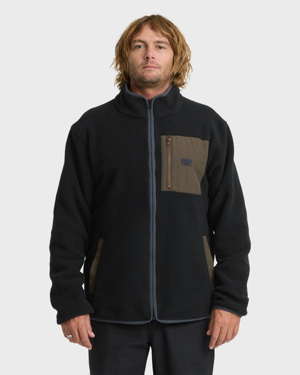 Billabong Men's Alpine Mock Neck Full-Zip Fleece in Black - front