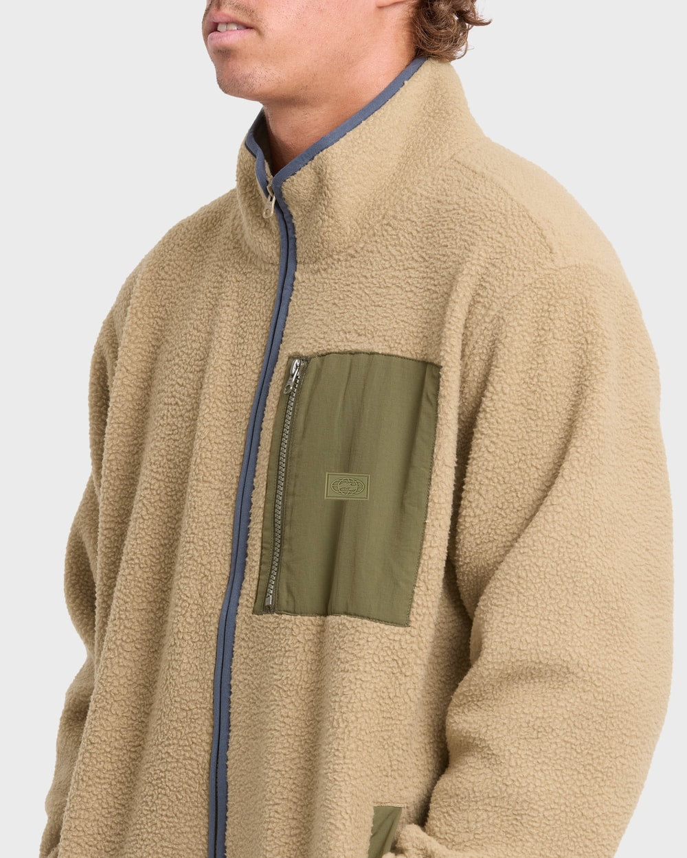 Billabong Men's Alpine Mock Neck Full-Zip Fleece in Pale Khaki - detail
