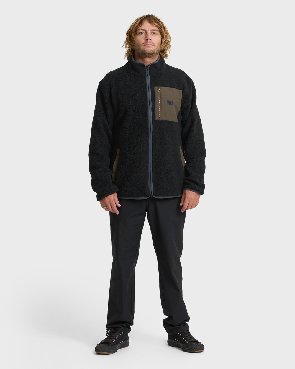 Billabong Men's Alpine Mock Neck Full-Zip Fleece in Black - full body