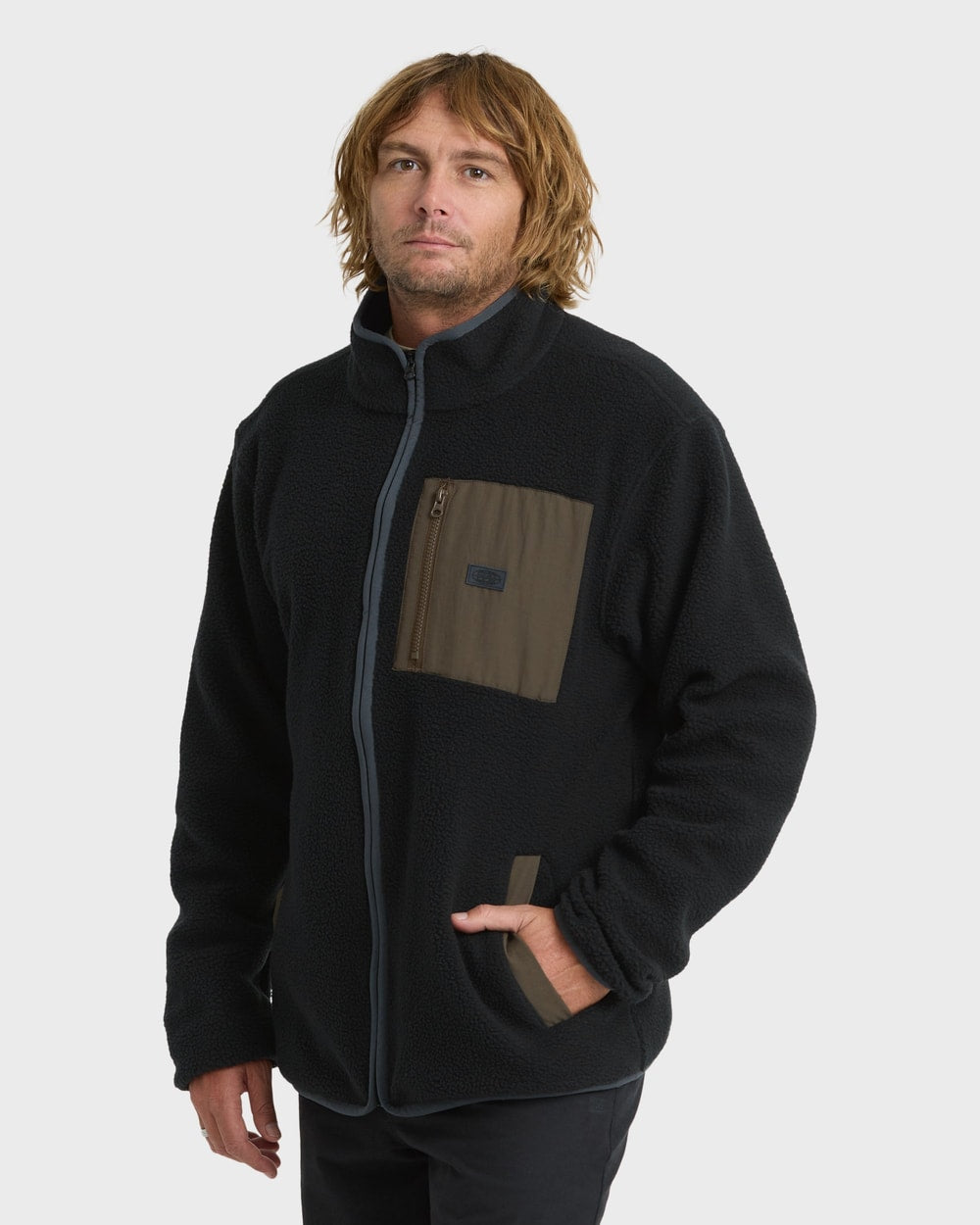 Billabong Men's Alpine Mock Neck Full-Zip Fleece in Black - side