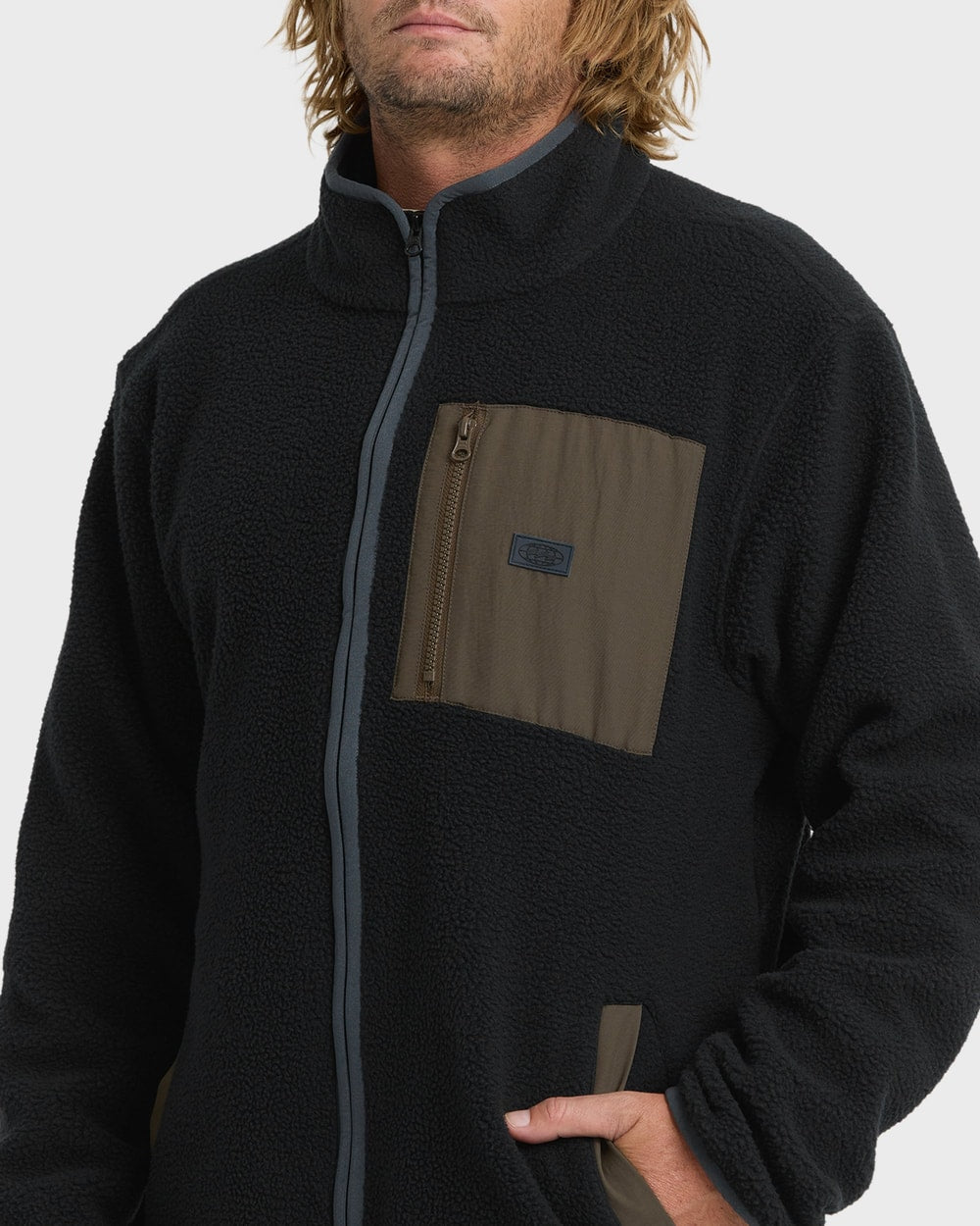 Billabong Men's Alpine Mock Neck Full-Zip Fleece in Black - detail