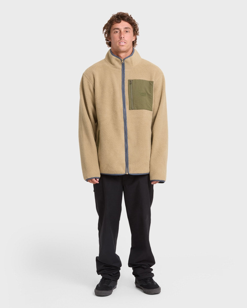 Billabong Men's Alpine Mock Neck Full-Zip Fleece in Pale Khaki - full body