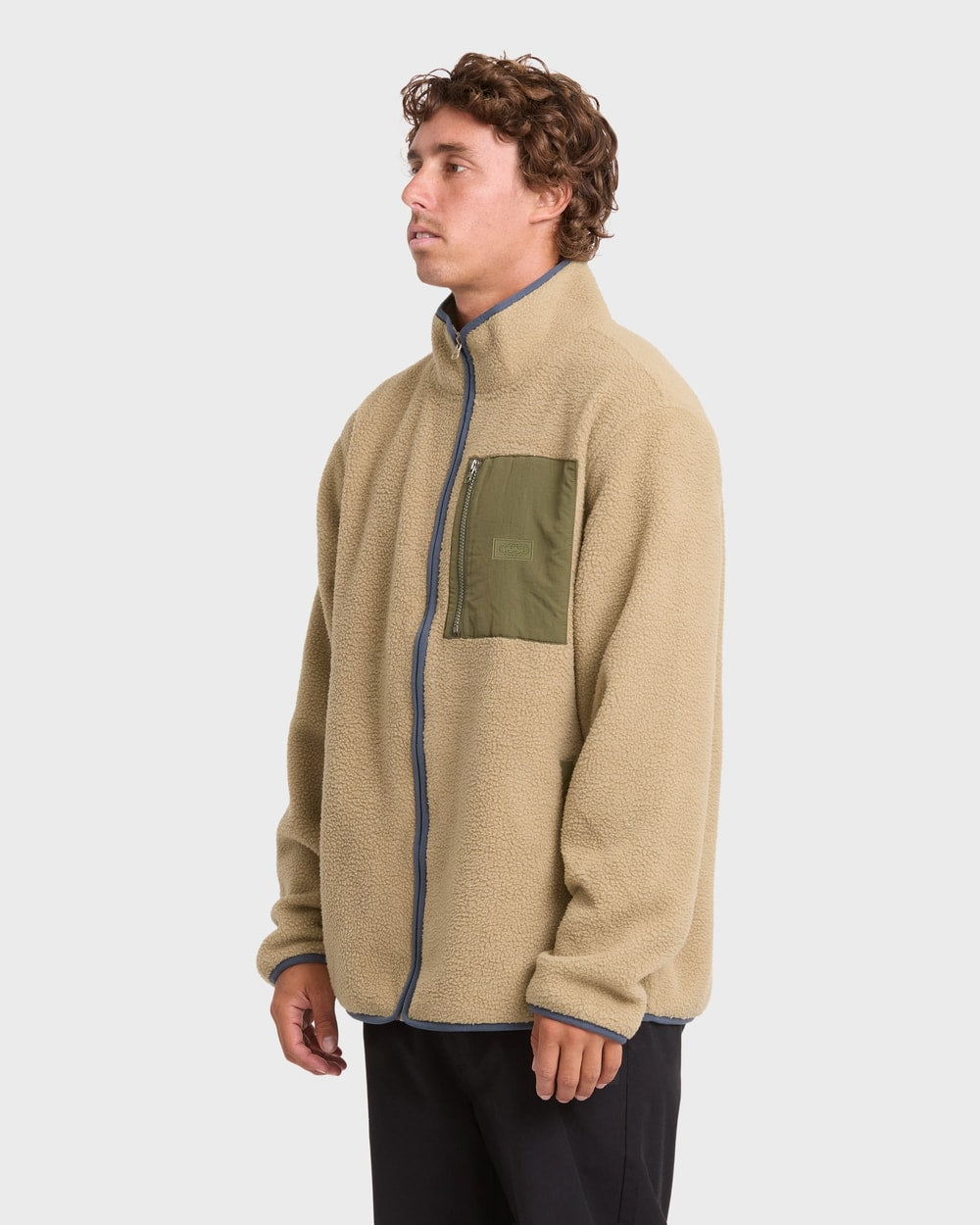 Billabong Men's Alpine Mock Neck Full-Zip Fleece in Pale Khaki - side