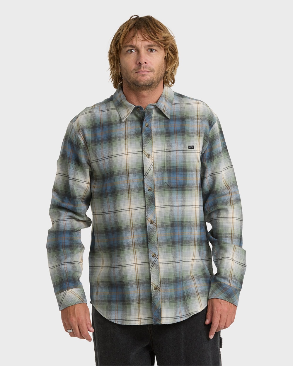 Billabong Men's Coastline Long Sleeve Flannel Shirt in Sea Spray - front