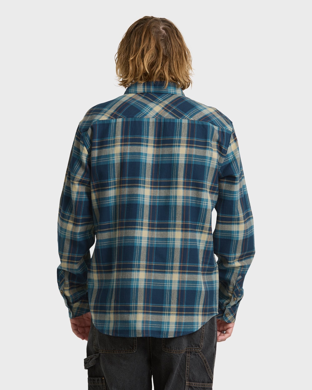 Billabong Men's Coastline Long Sleeve Flannel Shirt in True Navy - back