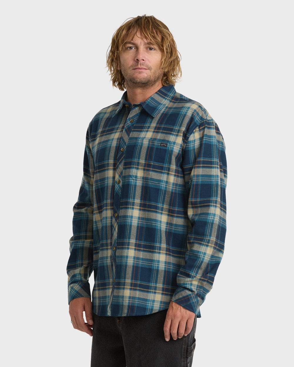 Billabong Men's Coastline Long Sleeve Flannel Shirt in True Navy - side