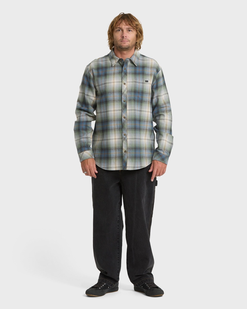 Billabong Men's Coastline Long Sleeve Flannel Shirt in Sea Spray - full body