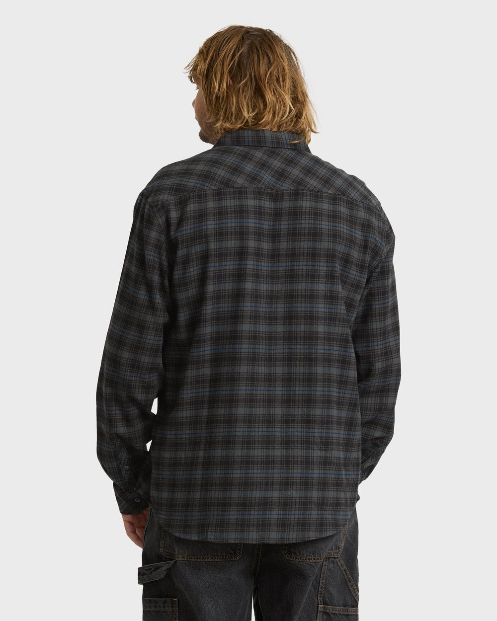 Billabong Men's Coastline Long Sleeve Flannel Shirt in Raven - back