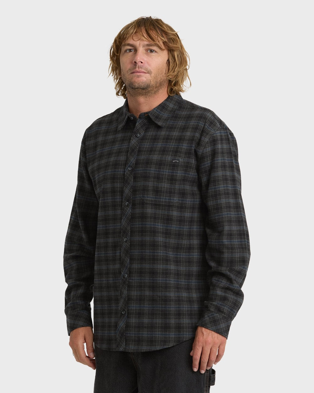 Billabong Men's Coastline Long Sleeve Flannel Shirt in Raven - side