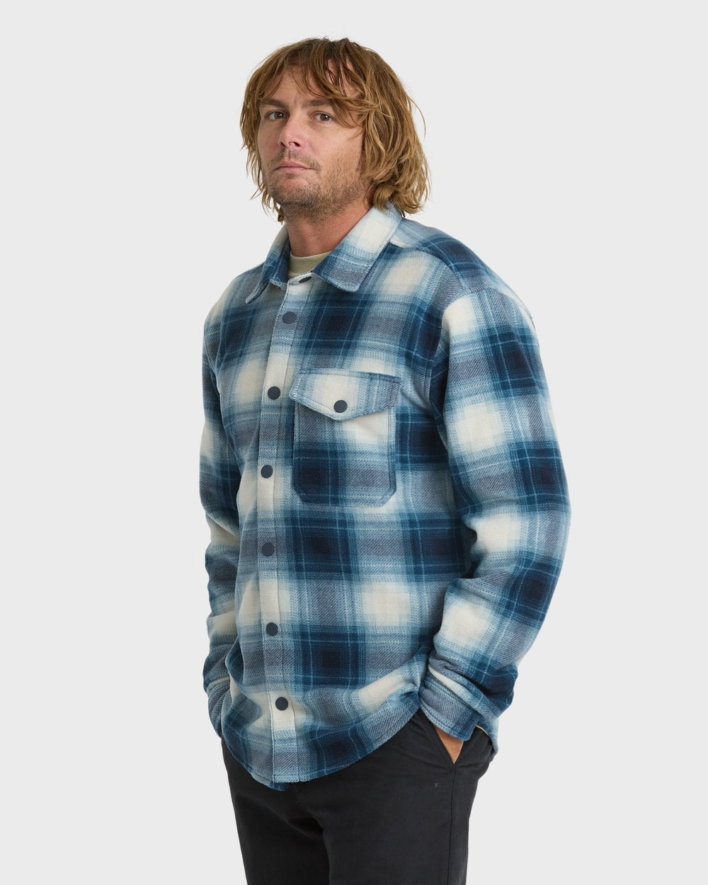 Billabong Men's Furnace Long Sleeve Flannel Shirt in True Navy, side