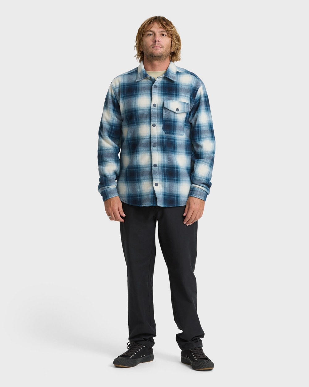 Billabong Men's Furnace Long Sleeve Flannel Shirt in True Navy, full body
