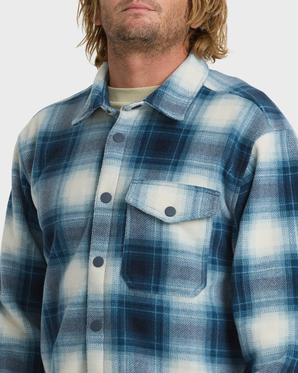 Billabong Men's Furnace Long Sleeve Flannel Shirt in True Navy, detail