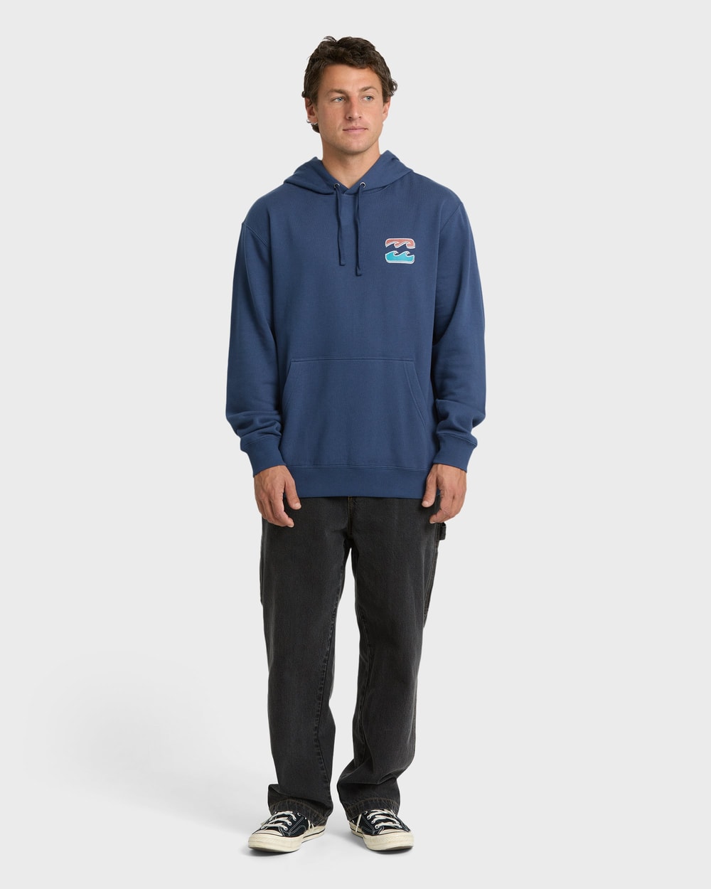 Billabong Men's Heritage Arch Pullover Hoodie in Dark Denim, full body