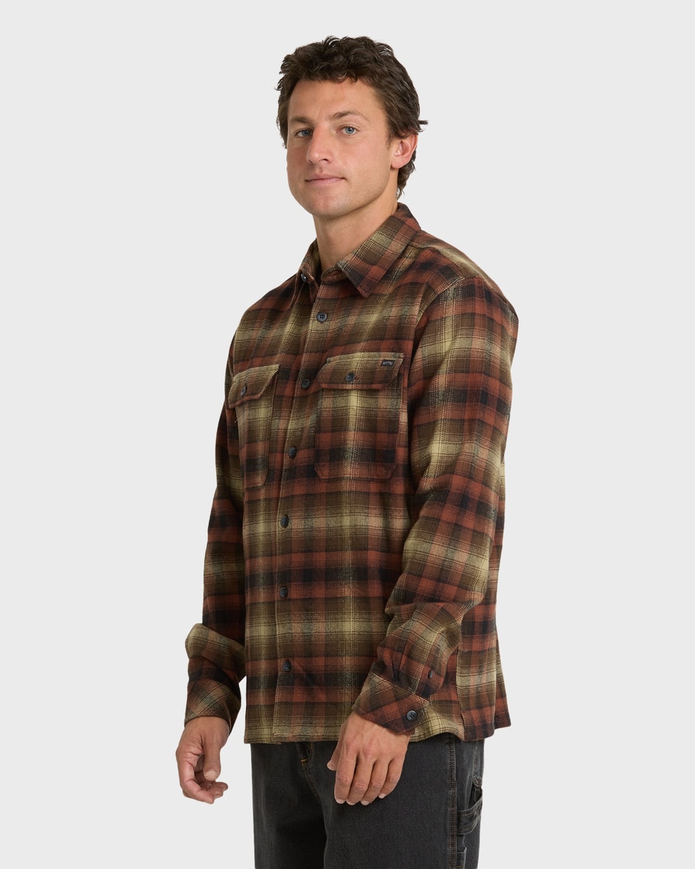 Billabong Men's Offshore Long Sleeve Flannel Shirt in Tortoise Shell, side