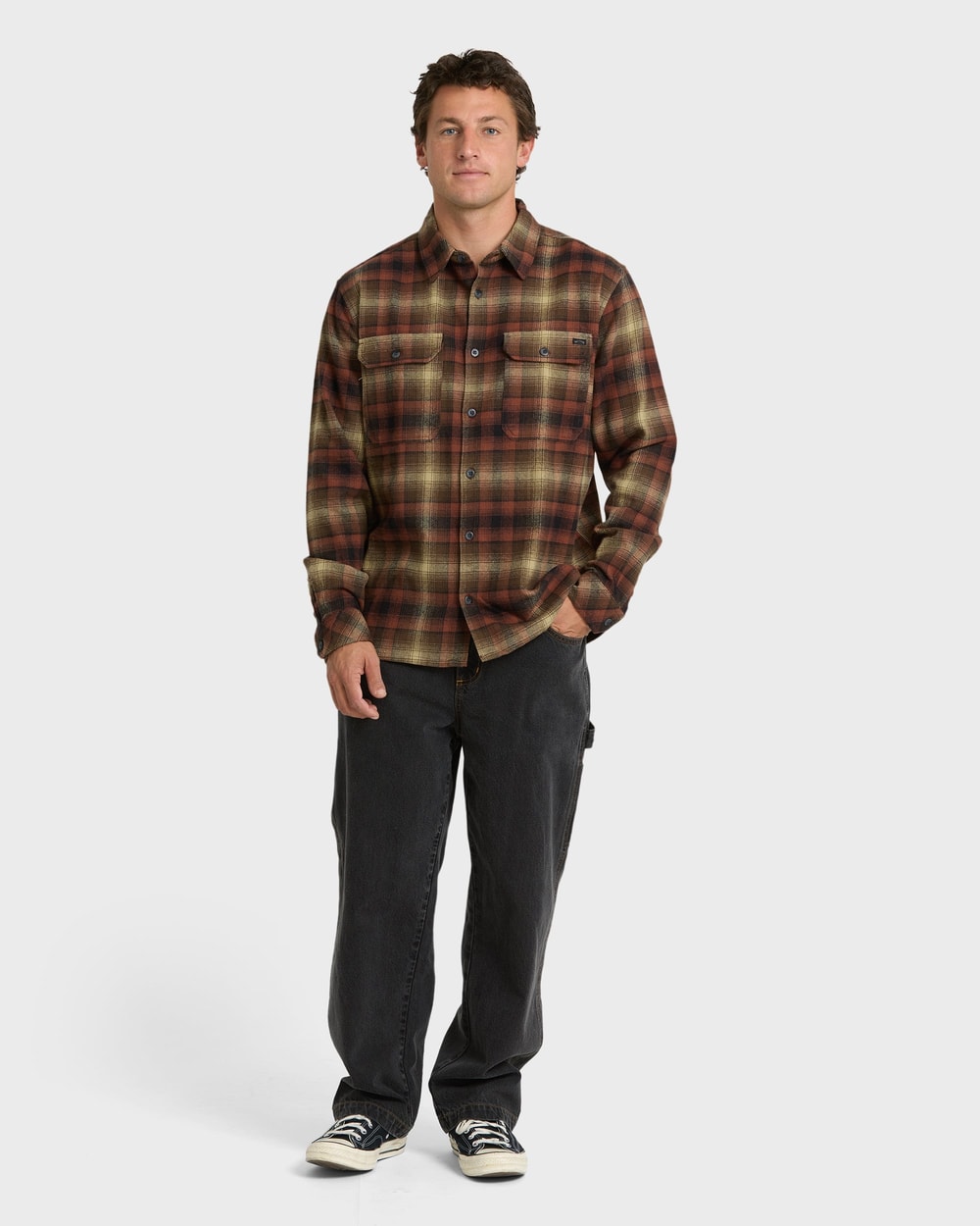 Billabong Men's Offshore Long Sleeve Flannel Shirt in Tortoise Shell, full body