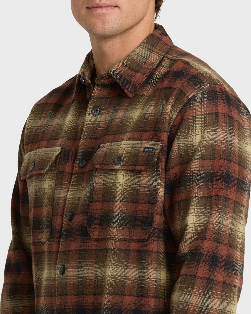 Billabong Men's Offshore Long Sleeve Flannel Shirt in Tortoise Shell, detail