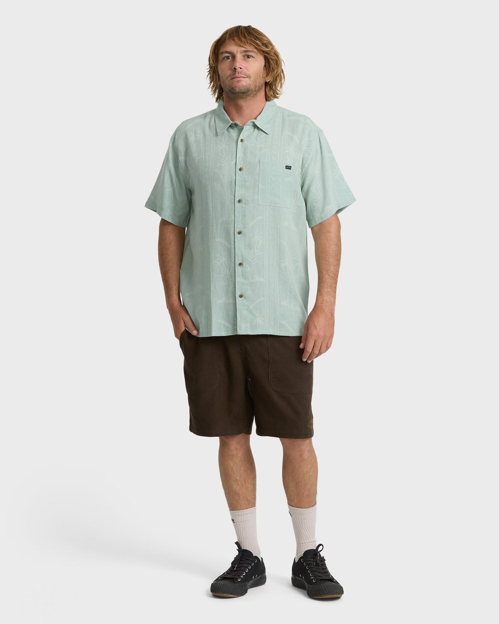 Billabong Men's Recliner Short Sleeve Woven Shirt in Blue Surf, full body