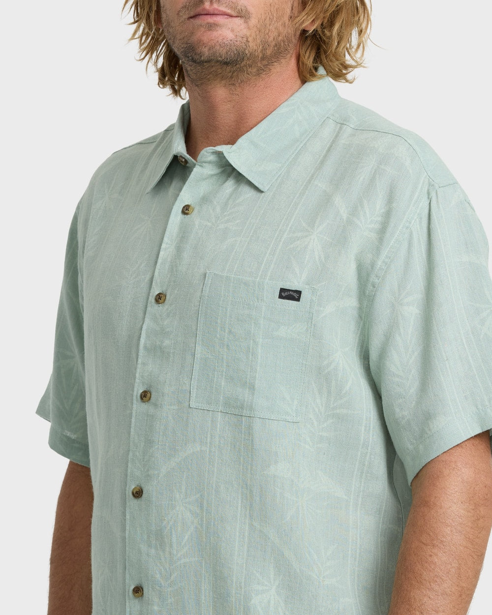 Billabong Men's Recliner Short Sleeve Woven Shirt in Blue Surf, jacquard detail