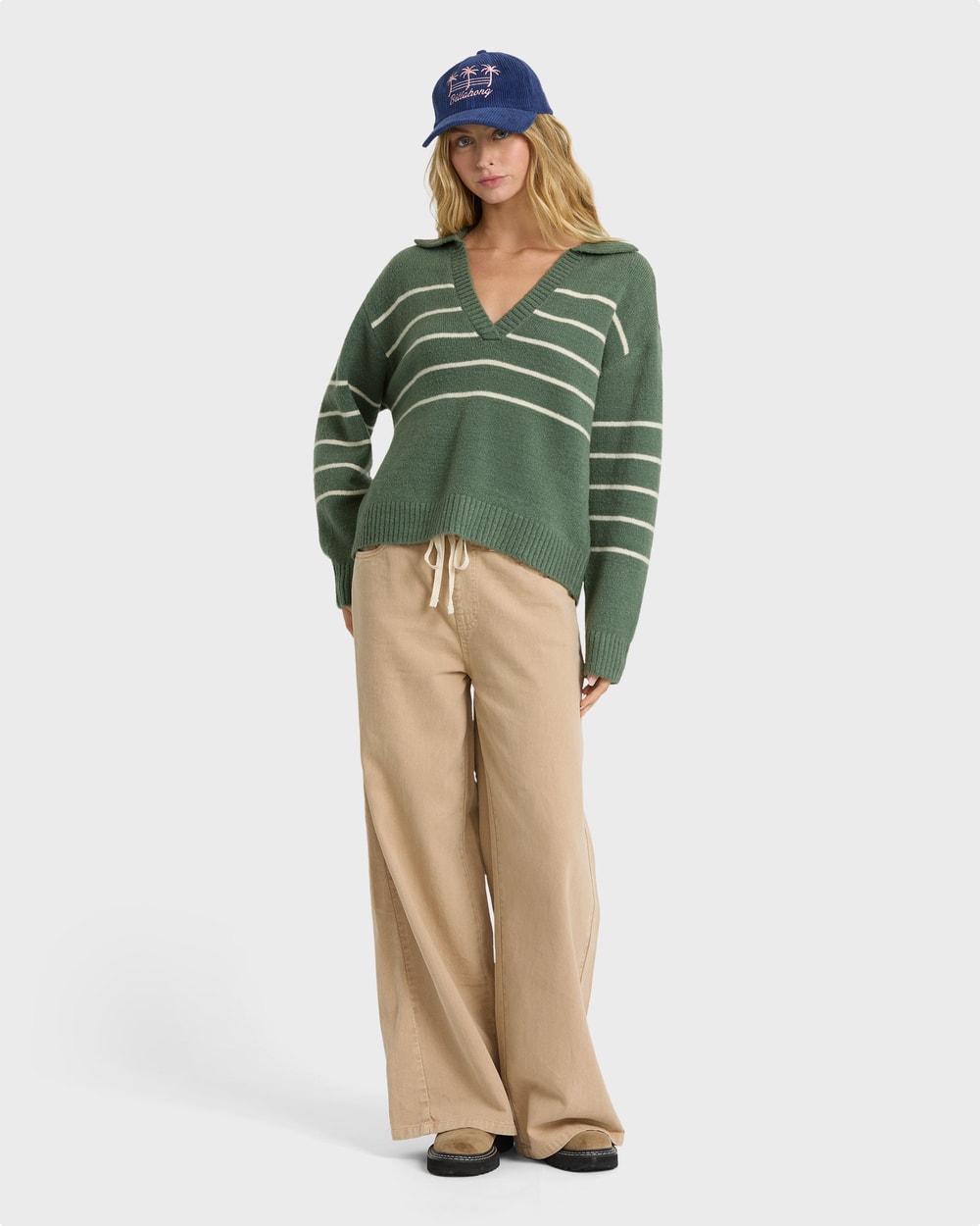 Billabong Women's Bennie V-Neck Sweater - Rainforest, full body