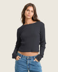 Billabong Women's Sweet Coast Long Sleeve Knit Top - Black Sands - front