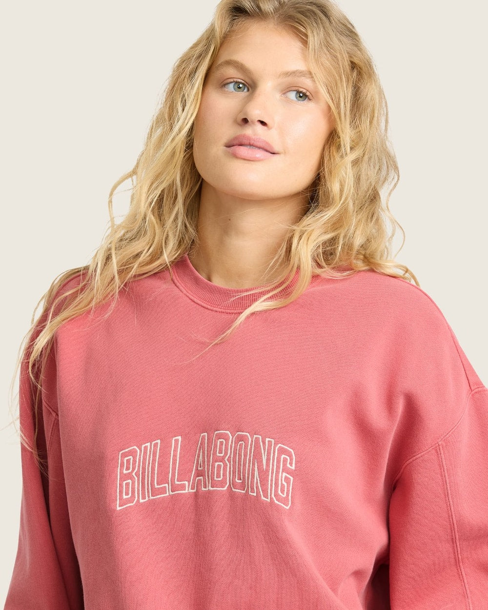 Billabong Women's Vibes Kendal Crewneck Sweatshirt - Mineral Red - graphic detail
