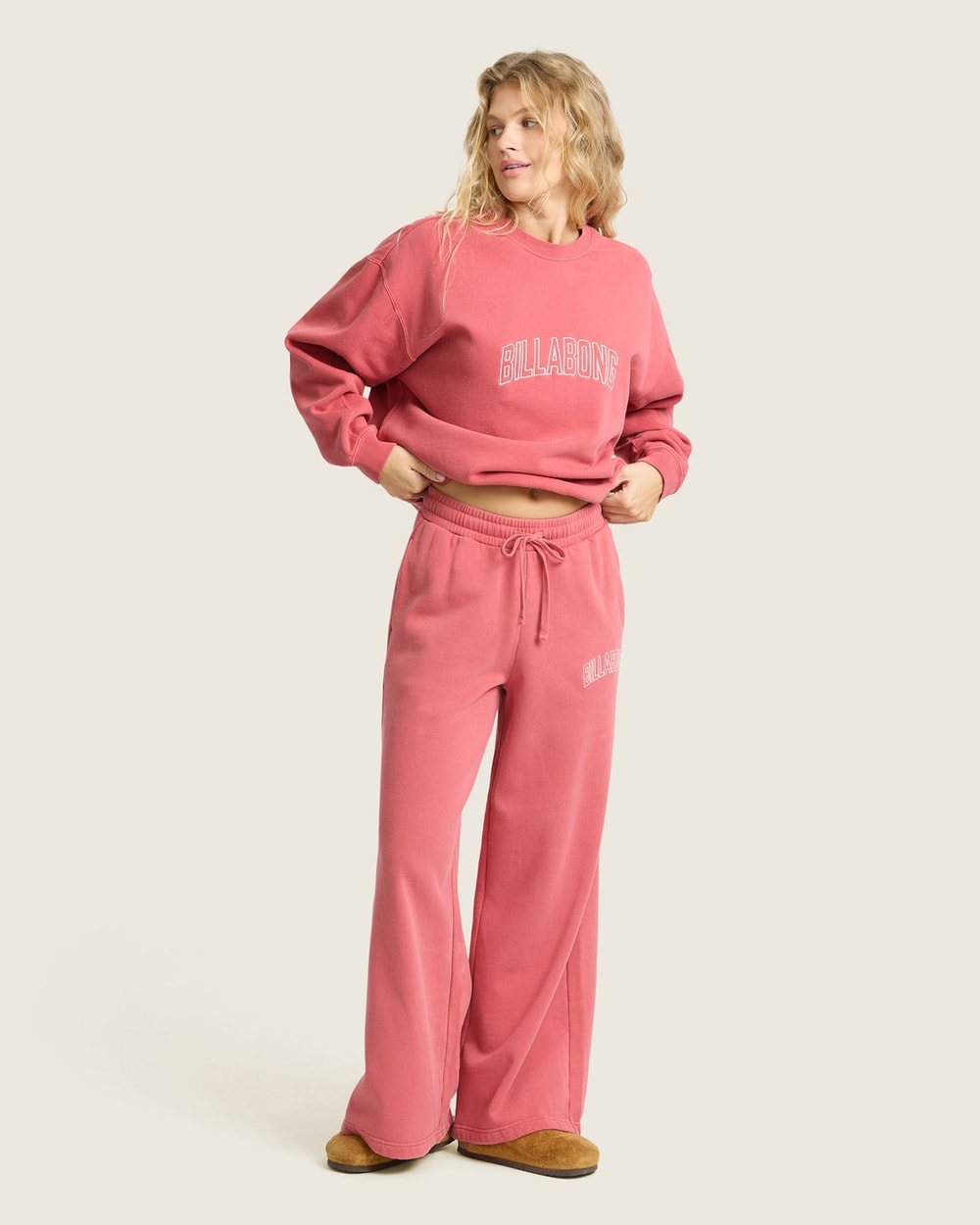 Billabong Women's Vibes Loose Leg Fleece Pants - Mineral Red - full length