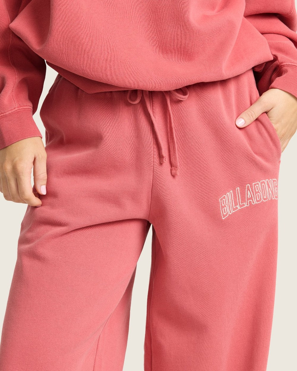 Billabong Women's Vibes Loose Leg Fleece Pants - Mineral Red - detail