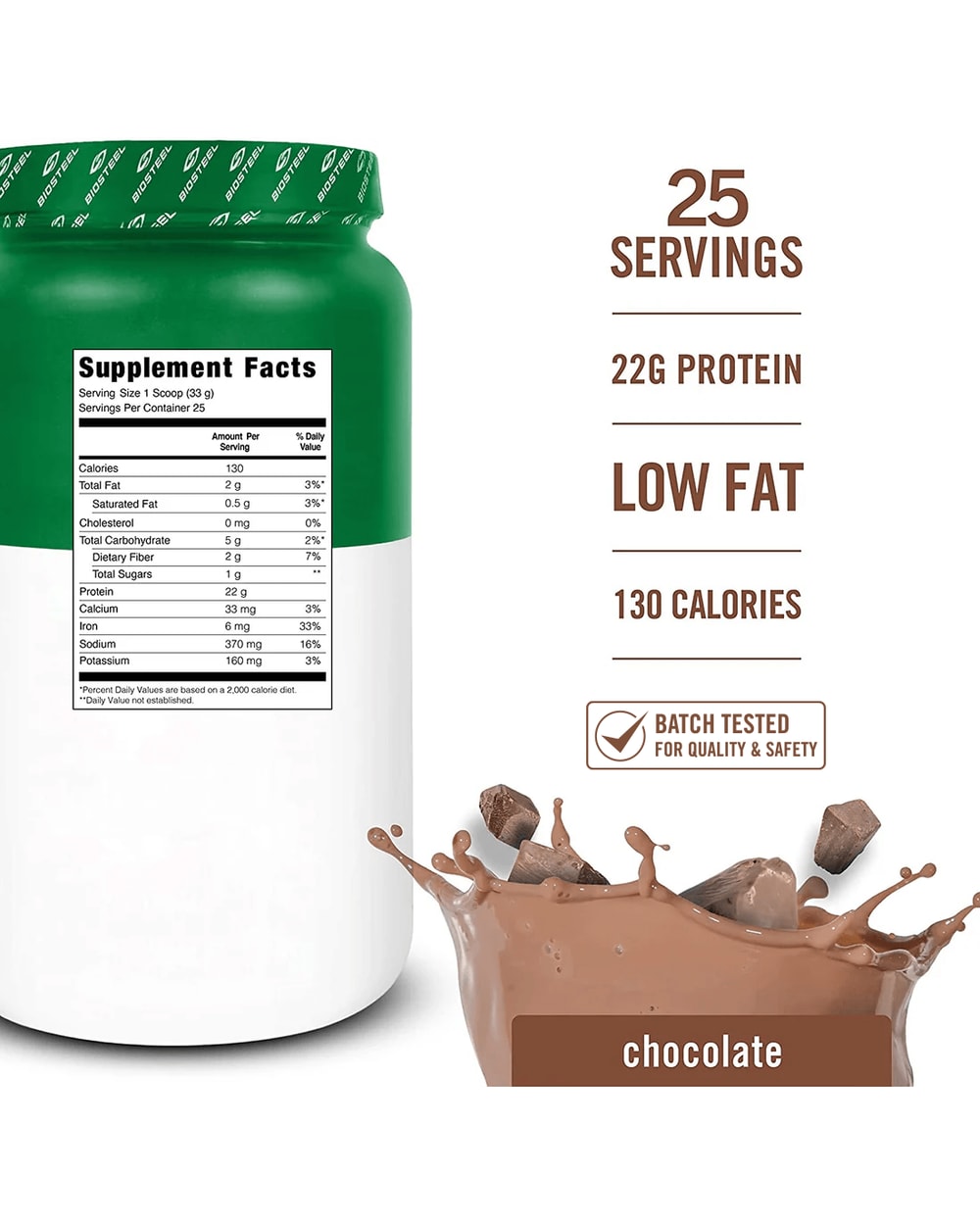 BioSteel Plant-Based Protein Powder, Chocolate, 825g - supplement facts