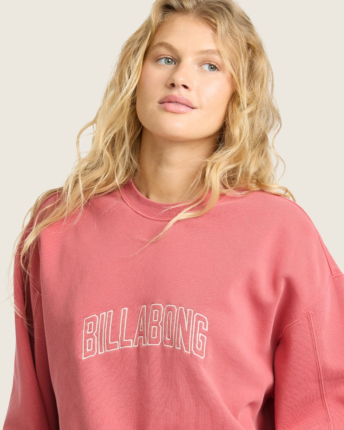Billabong Women's Vibes Kendal Crewneck Sweatshirt - Mineral Red - graphic detail