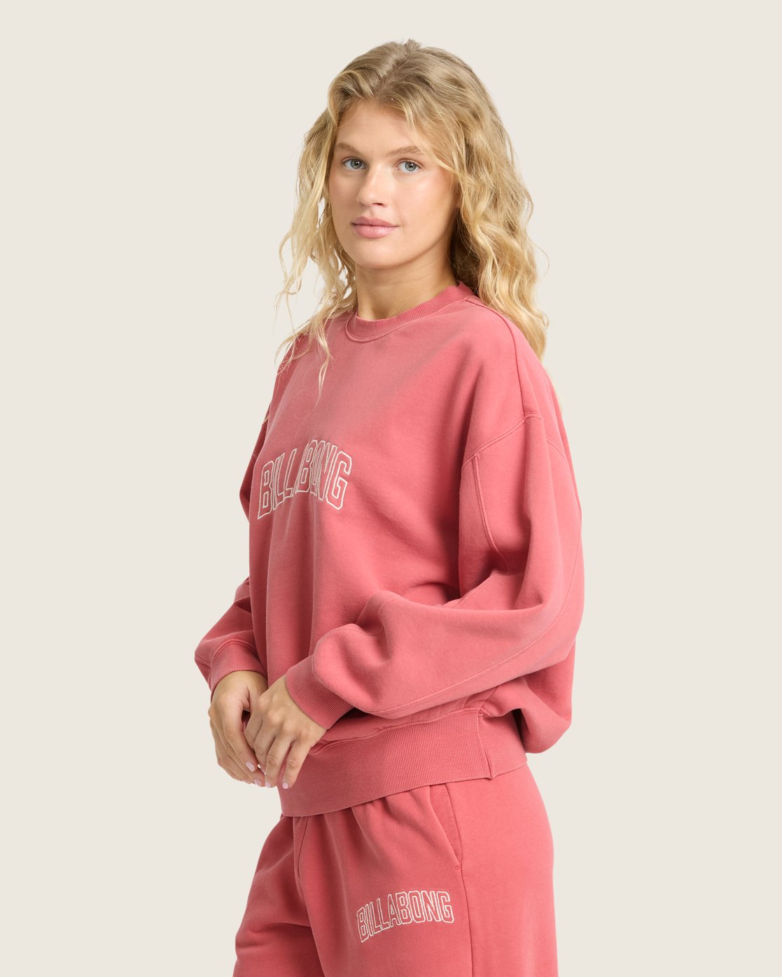 Billabong Women's Vibes Kendal Crewneck Sweatshirt - Mineral Red - front angle