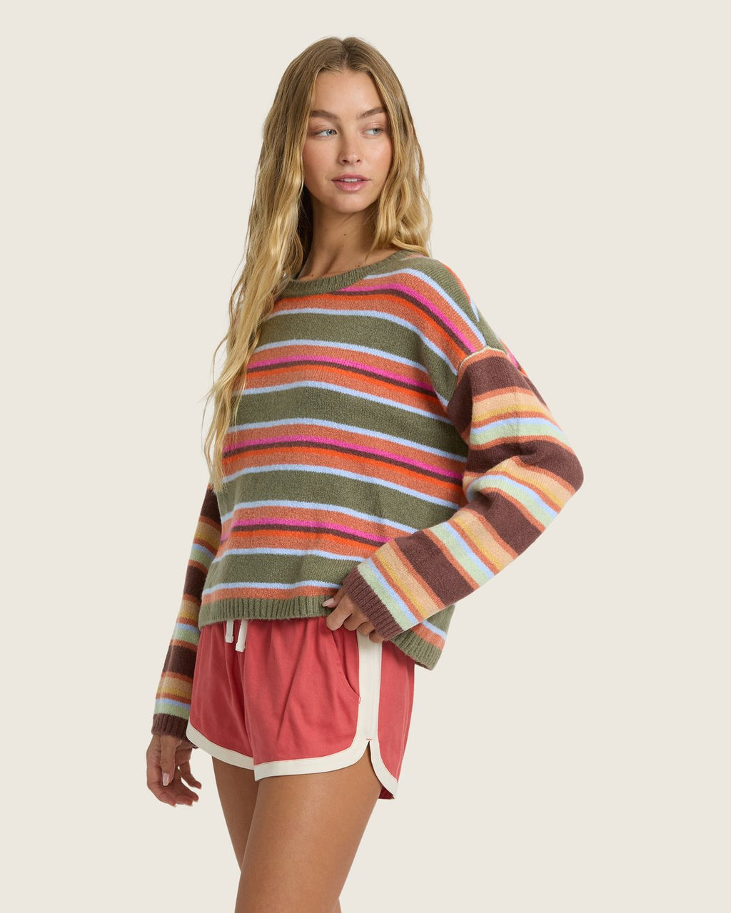Billabong Women's Red Rocks Crewneck Sweater - Canteen - front angle