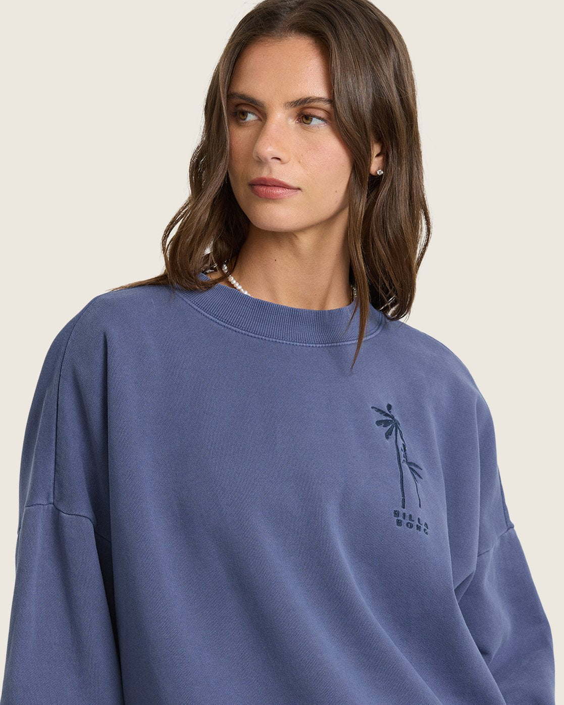 Billabong Women's Tides Saltwashed Crewneck Sweatshirt - Classic Navy - detail