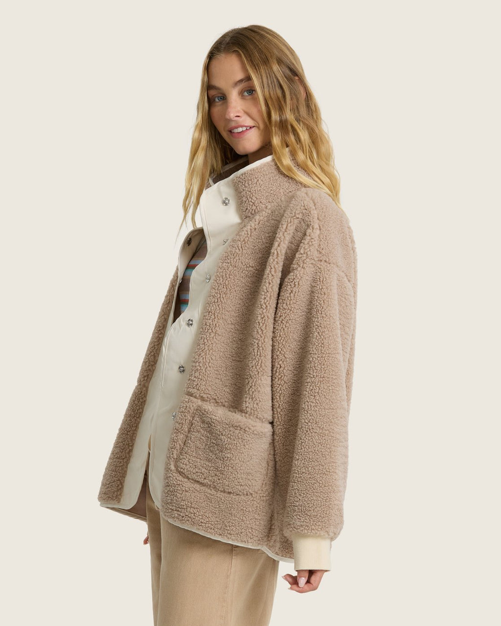 Billabong Women's Tree Hugger Fleece Jacket - Cobblestone - front angle