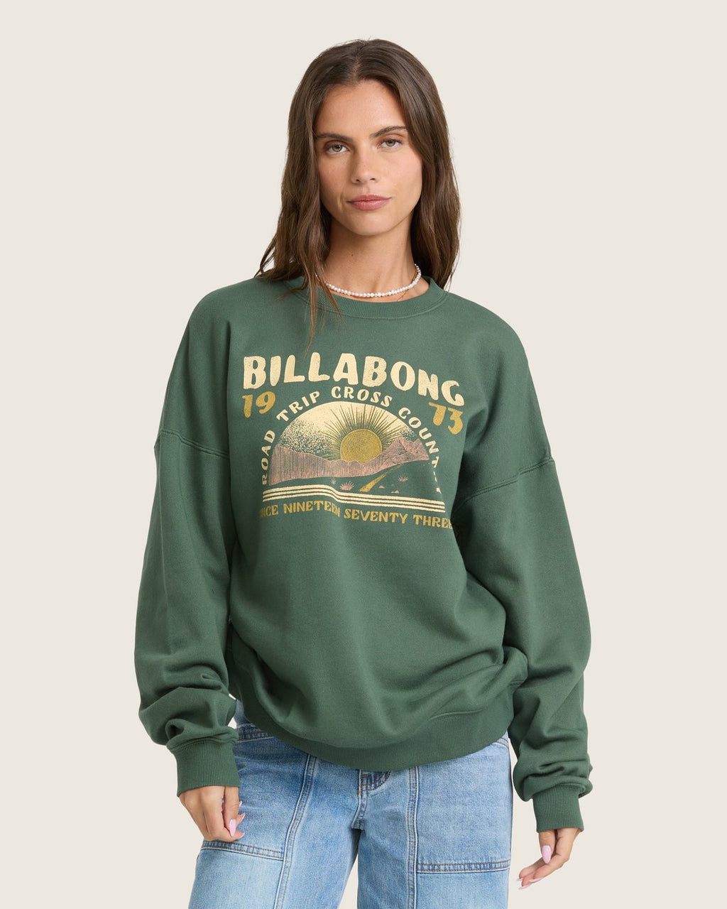 Billabong Women's Warm Memories Crewneck Sweatshirt - Rainforest - front