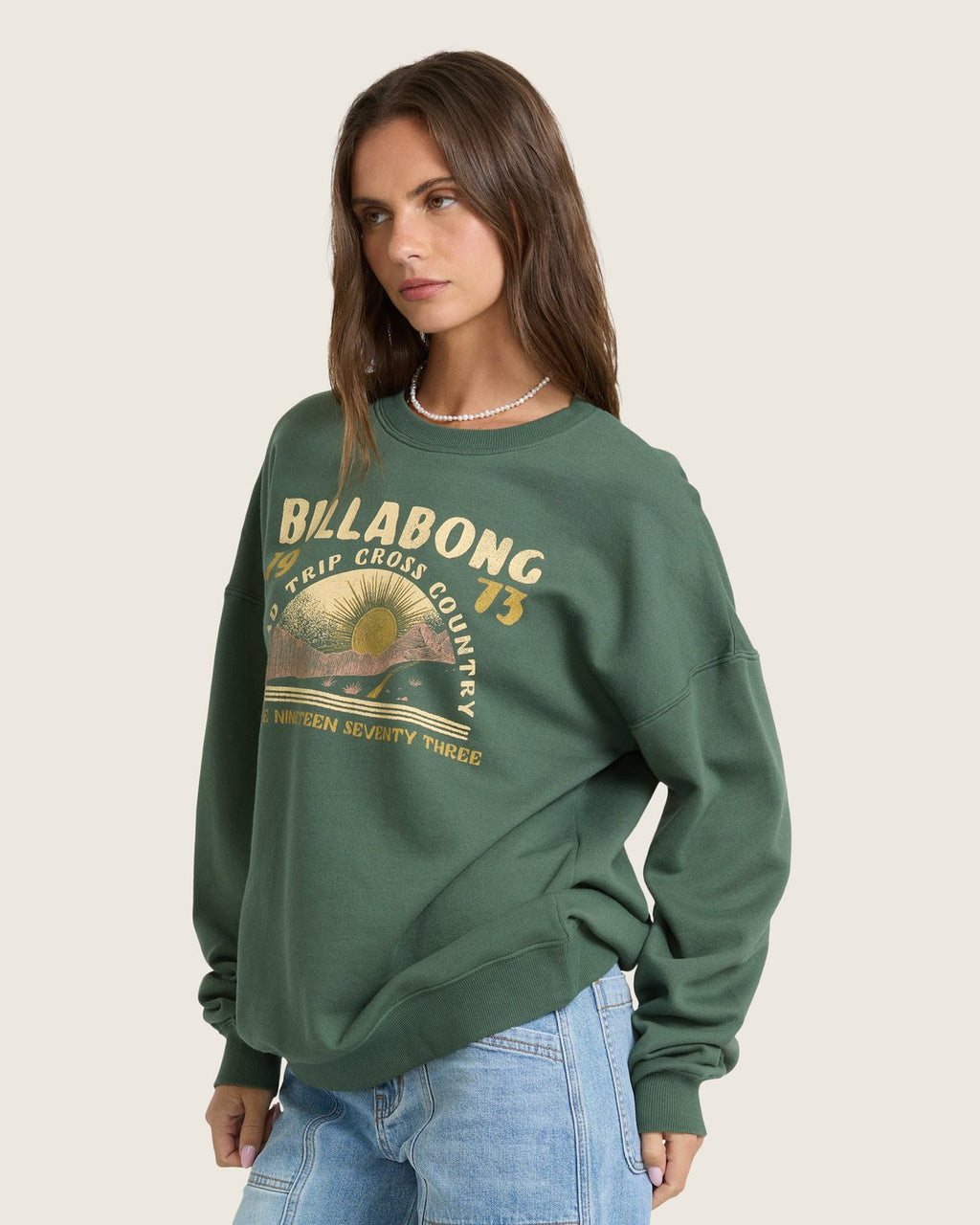 Billabong Women's Warm Memories Crewneck Sweatshirt - Rainforest - front angle