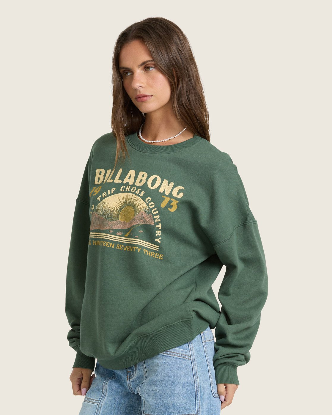 Billabong Women's Warm Memories Crewneck Sweatshirt - Rainforest - front angle