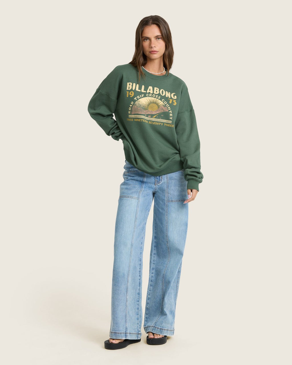 Billabong Women's Warm Memories Crewneck Sweatshirt - Rainforest - full length