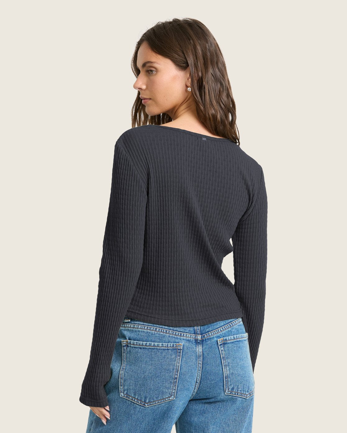 Billabong Women's Sweet Coast Long Sleeve Knit Top - Black Sands - back