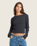 Billabong Women's Sweet Coast Long Sleeve Knit Top - Black Sands - front