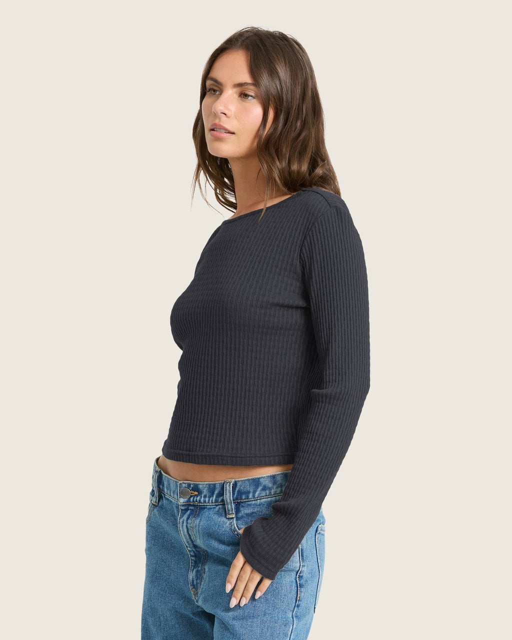 Billabong Women's Sweet Coast Long Sleeve Knit Top - Black Sands - front angle