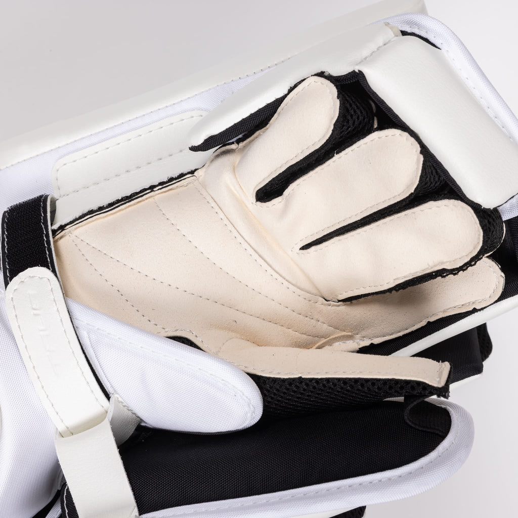 True Catalyst 7X6 Senior Goalie Blocker White/White - SureGrip palm