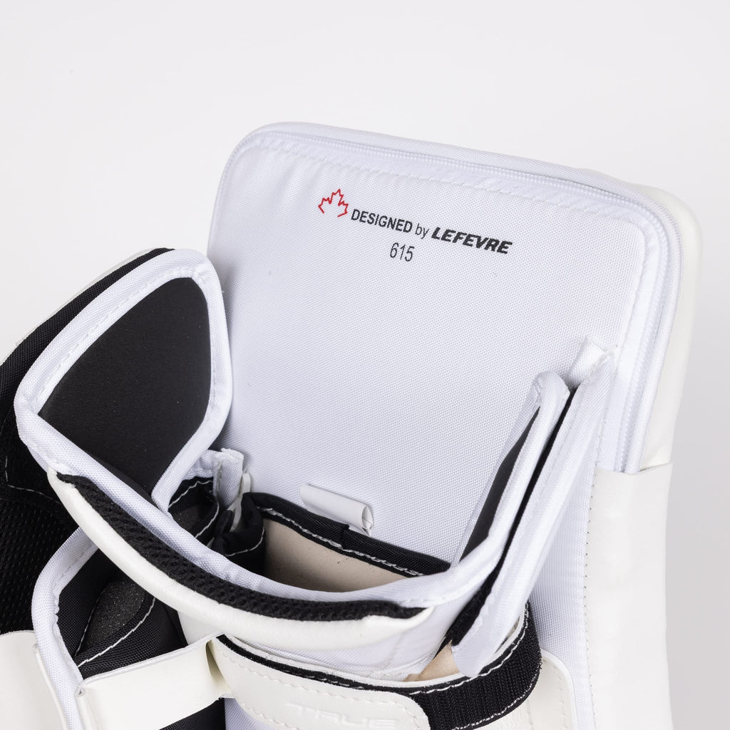 True Catalyst 7X6 Senior Goalie Blocker White/White - back of board