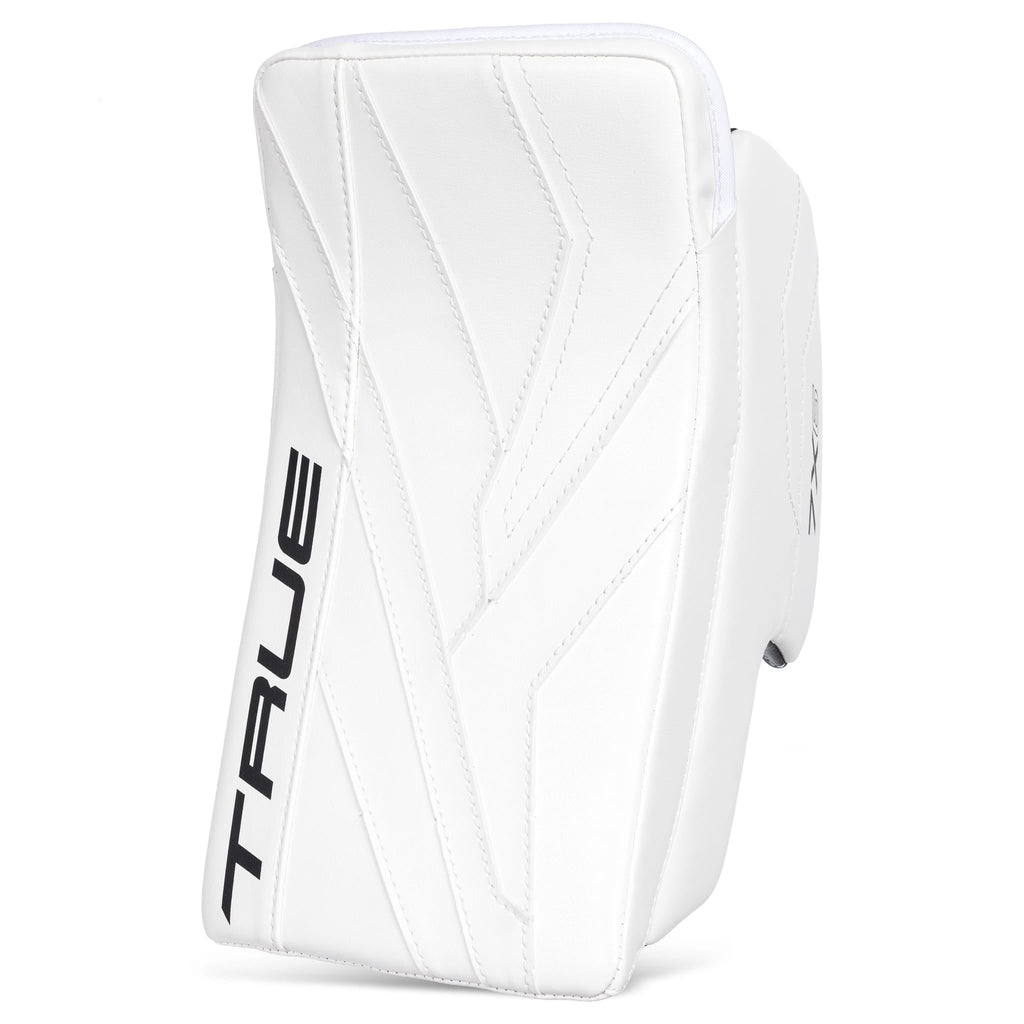 True Catalyst 7X6 Senior Goalie Blocker White/White - front board face