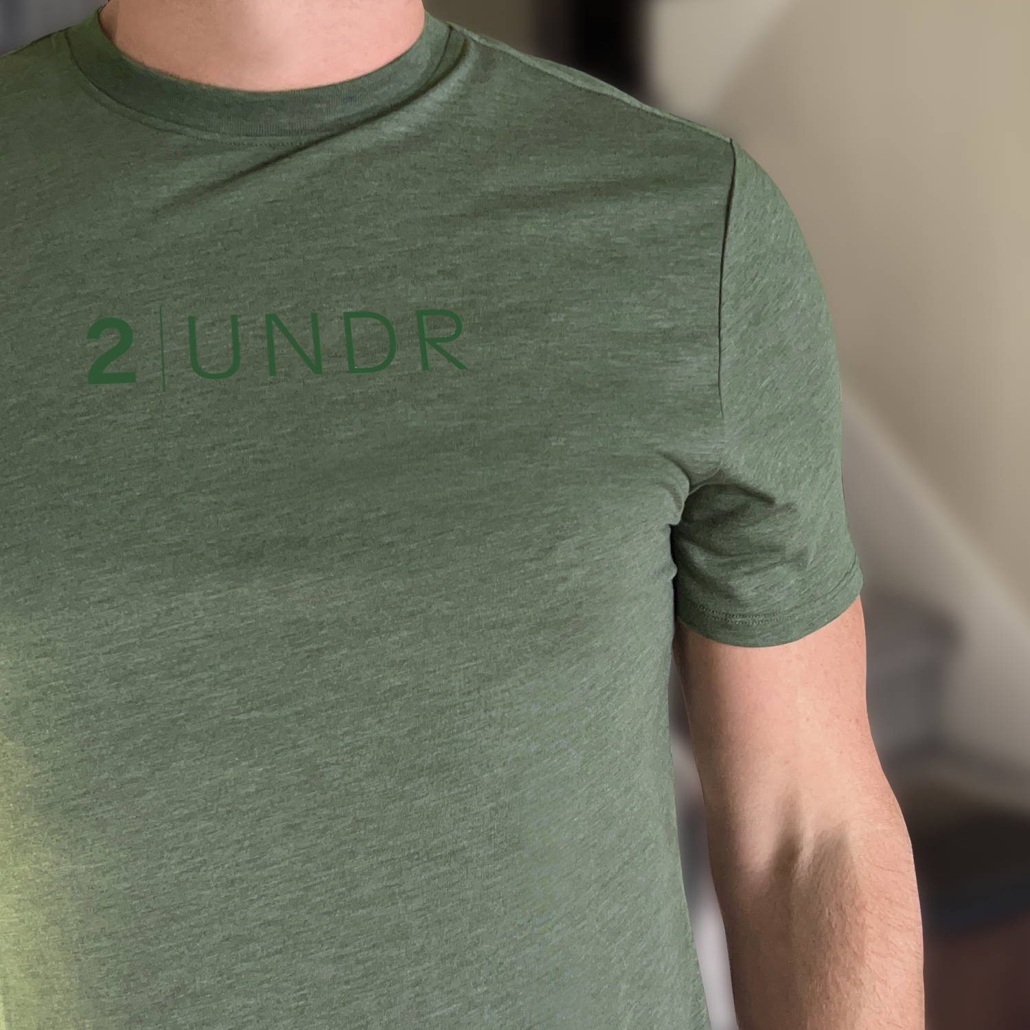 2UNDR All Day Crew Tee - Green chest logo detail