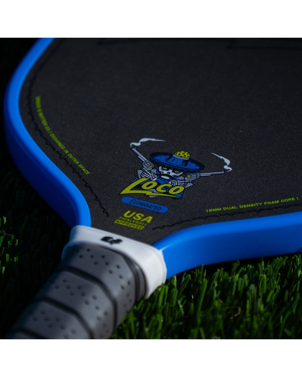Bread & Butter Loco Elongated Pickleball Paddle - Blue/Gray, face detail