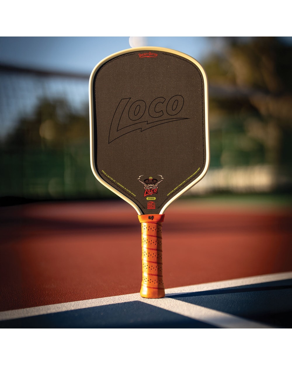 Bread & Butter Loco Hybrid Pickleball Paddle - Cream/Tan, on court