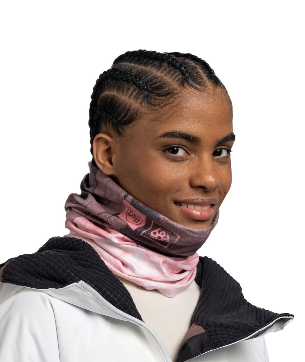 Buff ThermoNet Neckwear - Cloudbreaker 686 Pink - Cloudbreaker 686 Pink, worn as neck gaiter